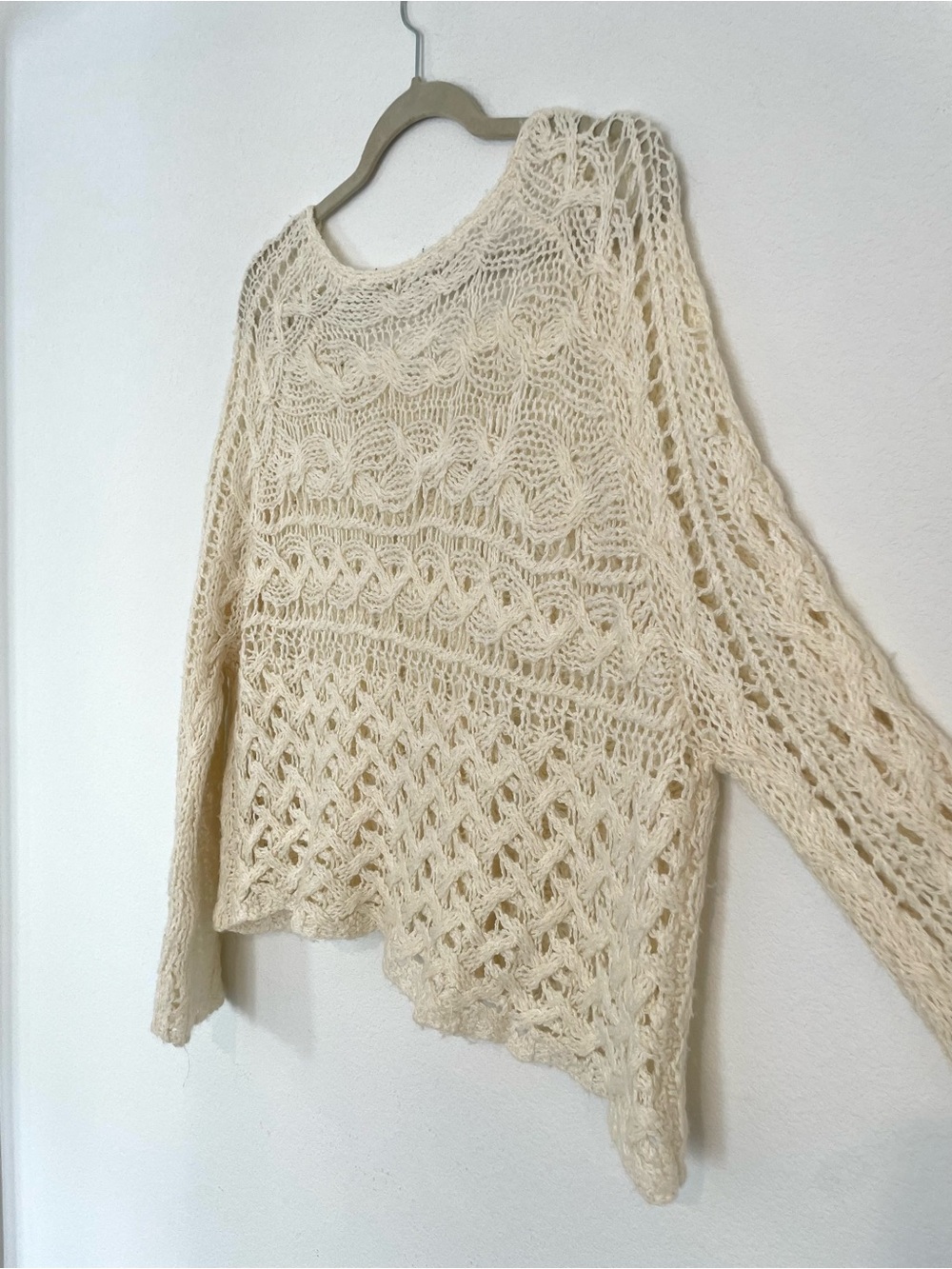 Free People Cream Openwork Scoop Neck Sweater - Picture 6 of 10